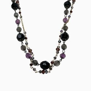 Rhinestone Necklaces Lot 2 Translucent Purple Black Faceted Sparkly Beaded Long
